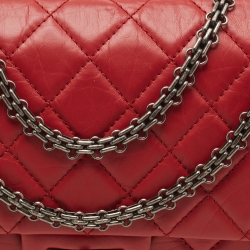 Pre Owned Chanel Red Quilted Aged Leather Reissue 2.55 Classic 227 Flap Bag