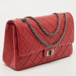 Pre Owned Chanel Red Quilted Aged Leather Reissue 2.55 Classic 227 Flap Bag