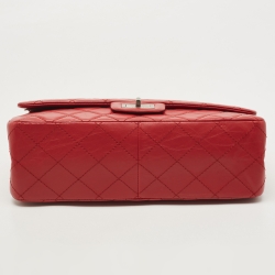 Pre Owned Chanel Red Quilted Aged Leather Reissue 2.55 Classic 227 Flap Bag