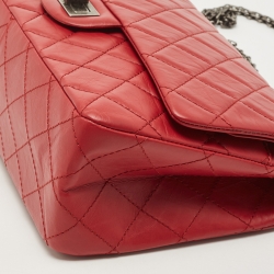 Pre Owned Chanel Red Quilted Aged Leather Reissue 2.55 Classic 227 Flap Bag
