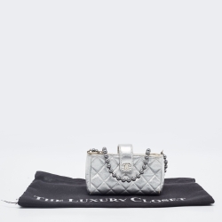 Pre Owned Chanel Silver Quilted Leather O-Phone Holder with Pearl Chain