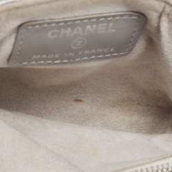 Pre Owned Chanel Silver Quilted Leather O-Phone Holder with Pearl Chain