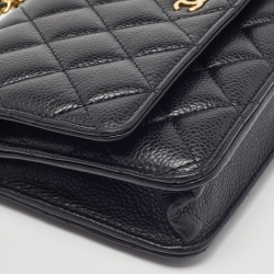 Chanel Black Quilted Caviar Leather Classic Wallet on Chain