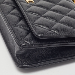 Chanel Black Quilted Caviar Leather Classic Wallet on Chain