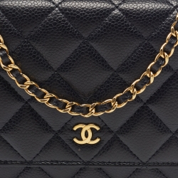 Chanel Black Quilted Caviar Leather Classic Wallet on Chain