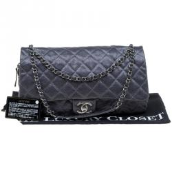 Pre Owned حقيبة شانيل قلاب ايزي كبيرة جلد كافيار مبطنة رصاصية داكنة ميتالك