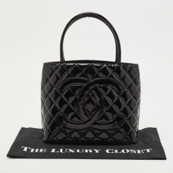 Pre Owned Chanel Black Patent Leather Medallion Tote Bag