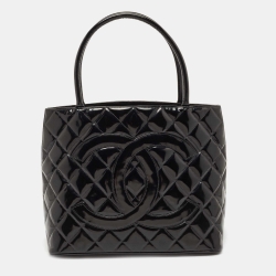 Pre Owned Chanel Black Patent Leather Medallion Tote Bag