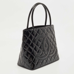 Pre Owned Chanel Black Patent Leather Medallion Tote Bag
