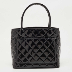 Pre Owned Chanel Black Patent Leather Medallion Tote Bag