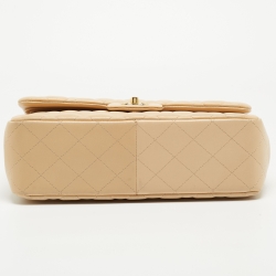 Pre Owned Chanel Beige Quilted Leather Jumbo Classic Double Flap Bag