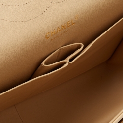 Pre Owned Chanel Beige Quilted Leather Jumbo Classic Double Flap Bag