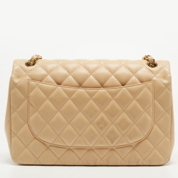 Pre Owned Chanel Beige Quilted Leather Jumbo Classic Double Flap Bag
