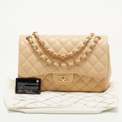Pre Owned Chanel Beige Quilted Leather Jumbo Classic Double Flap Bag