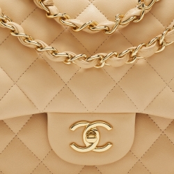 Pre Owned Chanel Beige Quilted Leather Jumbo Classic Double Flap Bag