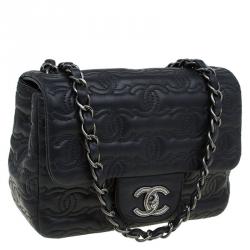 Pre Owned Chanel Black Embroidered CC Leather Mini Square Classic Flap Bag