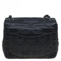 Pre Owned Chanel Black Embroidered CC Leather Mini Square Classic Flap Bag