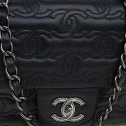 Pre Owned Chanel Black Embroidered CC Leather Mini Square Classic Flap Bag