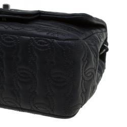 Pre Owned Chanel Black Embroidered CC Leather Mini Square Classic Flap Bag