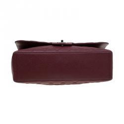 Pre Owned Chanel Burgundy Quilted Caviar Leather Maxi Classic Single Flap Bag