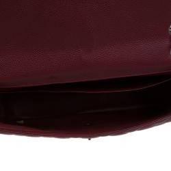 Pre Owned Chanel Burgundy Quilted Caviar Leather Maxi Classic Single Flap Bag