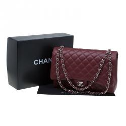 Pre Owned Chanel Burgundy Quilted Caviar Leather Maxi Classic Single Flap Bag