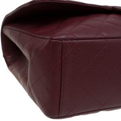 Pre Owned Chanel Burgundy Quilted Caviar Leather Maxi Classic Single Flap Bag