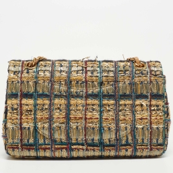 Pre Owned Chanel Multicolor Tweed and Leather Medium Classic Double Flap Bag