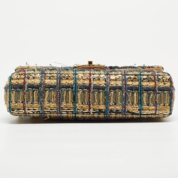 Pre Owned Chanel Multicolor Tweed and Leather Medium Classic Double Flap Bag