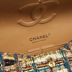 Pre Owned Chanel Multicolor Tweed and Leather Medium Classic Double Flap Bag