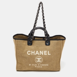 Chanel Beige/Black Canvas and Leather Large Deauville Shopper Tote