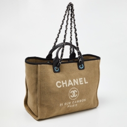 Chanel Beige/Black Canvas and Leather Large Deauville Shopper Tote