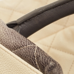 Pre Owned Chanel Cream/Dark Grey Ombre Quilted Caviar Leather Large Shopper Tote