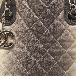 Pre Owned Chanel Cream/Dark Grey Ombre Quilted Caviar Leather Large Shopper Tote