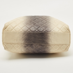 Pre Owned Chanel Cream/Dark Grey Ombre Quilted Caviar Leather Large Shopper Tote