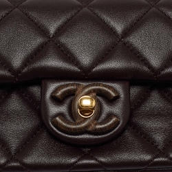 Chanel Burgundy Quilted Leather and Wood Mini Flap Bag 