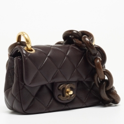 Chanel Burgundy Quilted Leather and Wood Mini Flap Bag 