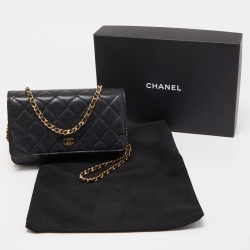 Pre Owned Chanel Black Quilted Caviar Leather Classic WOC Bag