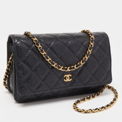 Pre Owned Chanel Black Quilted Caviar Leather Classic WOC Bag