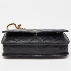 Pre Owned Chanel Black Quilted Caviar Leather Classic WOC Bag