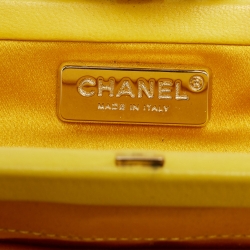 Pre Owned Chanel Yellow Satin Crystals Embellished CC Camellia Frame Clutch