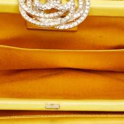 Pre Owned Chanel Yellow Satin Crystals Embellished CC Camellia Frame Clutch