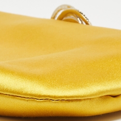 Pre Owned Chanel Yellow Satin Crystals Embellished CC Camellia Frame Clutch