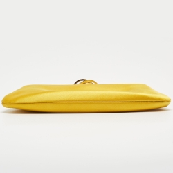 Pre Owned Chanel Yellow Satin Crystals Embellished CC Camellia Frame Clutch