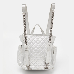 Pre Owned Chanel Silver Quilted Caviar Leather Casual Rock Backpack