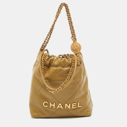 Pre Owned Chanel Green Quilted Leather Mini 22 Chain Bag
