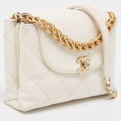 Pre Owned Chanel White Quilted Leather CC Shoulder Bag