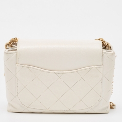 Pre Owned Chanel White Quilted Leather CC Shoulder Bag