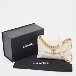 Pre Owned Chanel White Quilted Leather CC Shoulder Bag