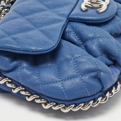 Chanel Blue Quilted Leather Small Chain Around Messenger Bag